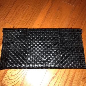Black Envelop Woven Clutch Purse